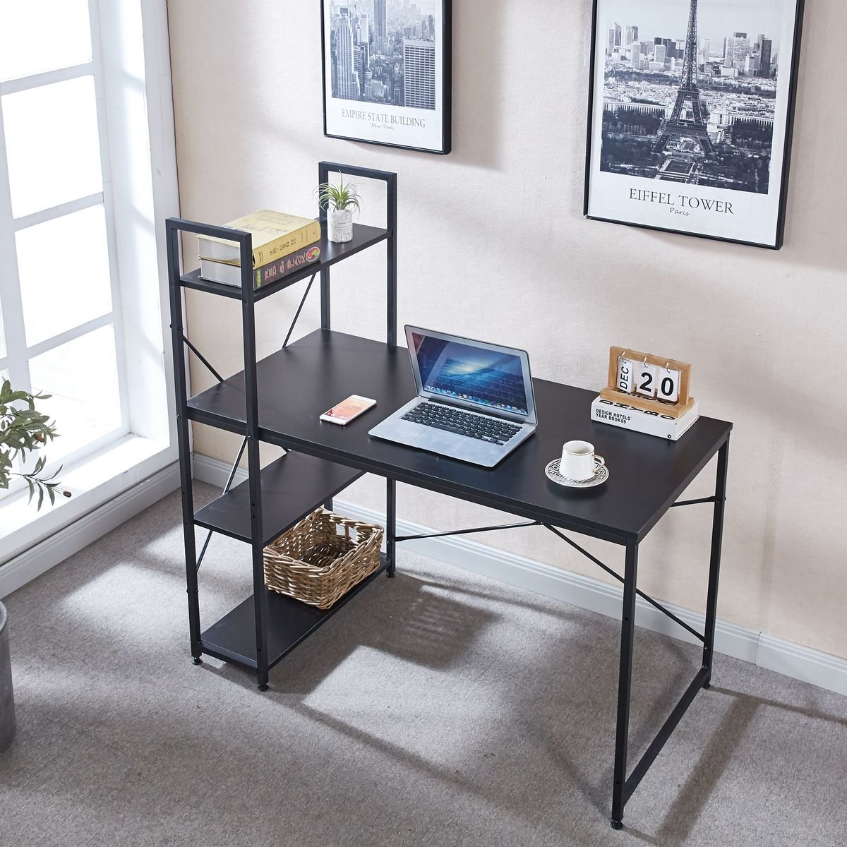 Computer Desk Storage Shelf Office Student Desk - Black