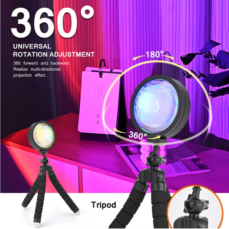 Sunset Rainbow Projector Lamp with Tripod and 16 Color Options
