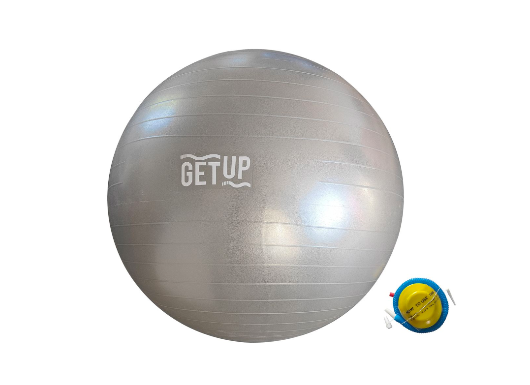 GetUp Anti-Burst Yoga Ball with Foot Pump (Blue, Pink, Silver)