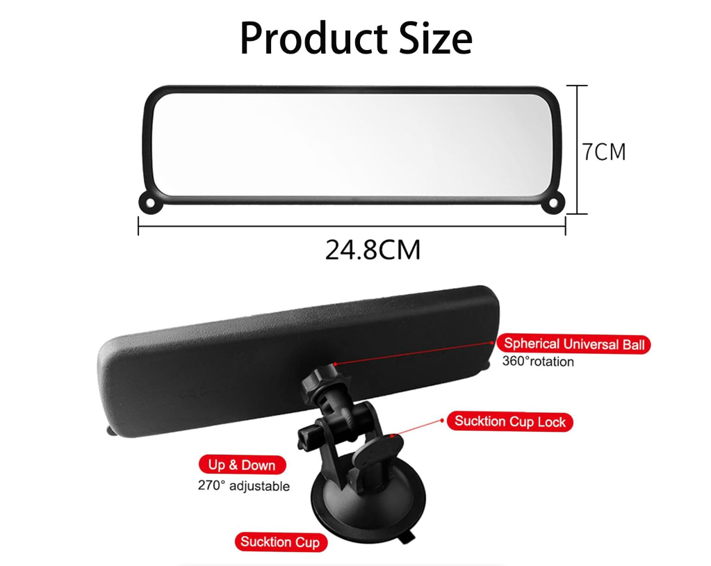 Rear View Mirror with Adjustable Suction Cup - Interior Car Rearview Mirror