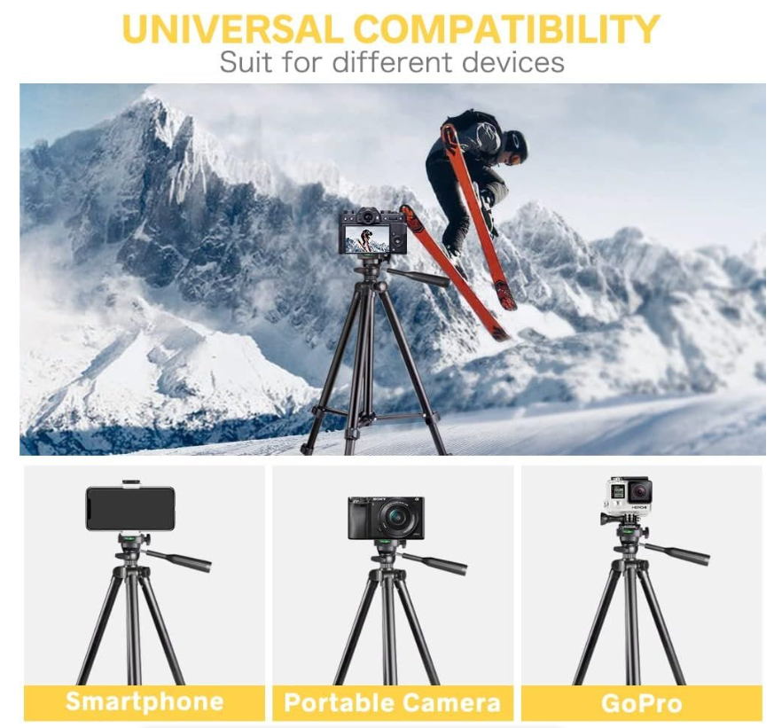 Koosda Extendable Stable Tripod Stand With Remote and Phone Clip (51 inch)