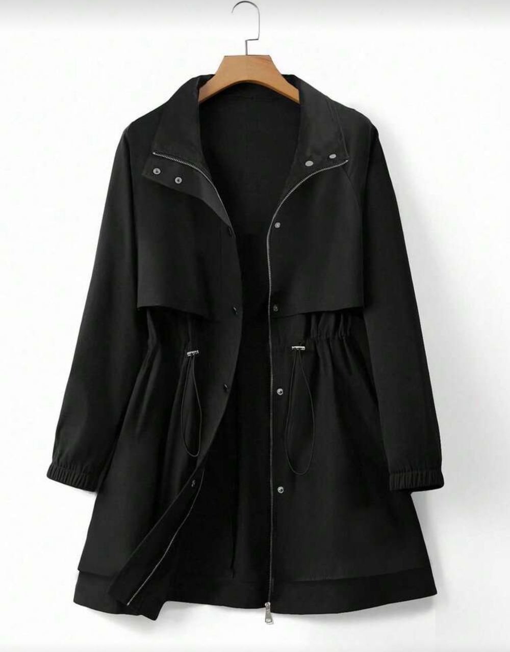 Drawstring waist hooded long sleeve utility jacket for women