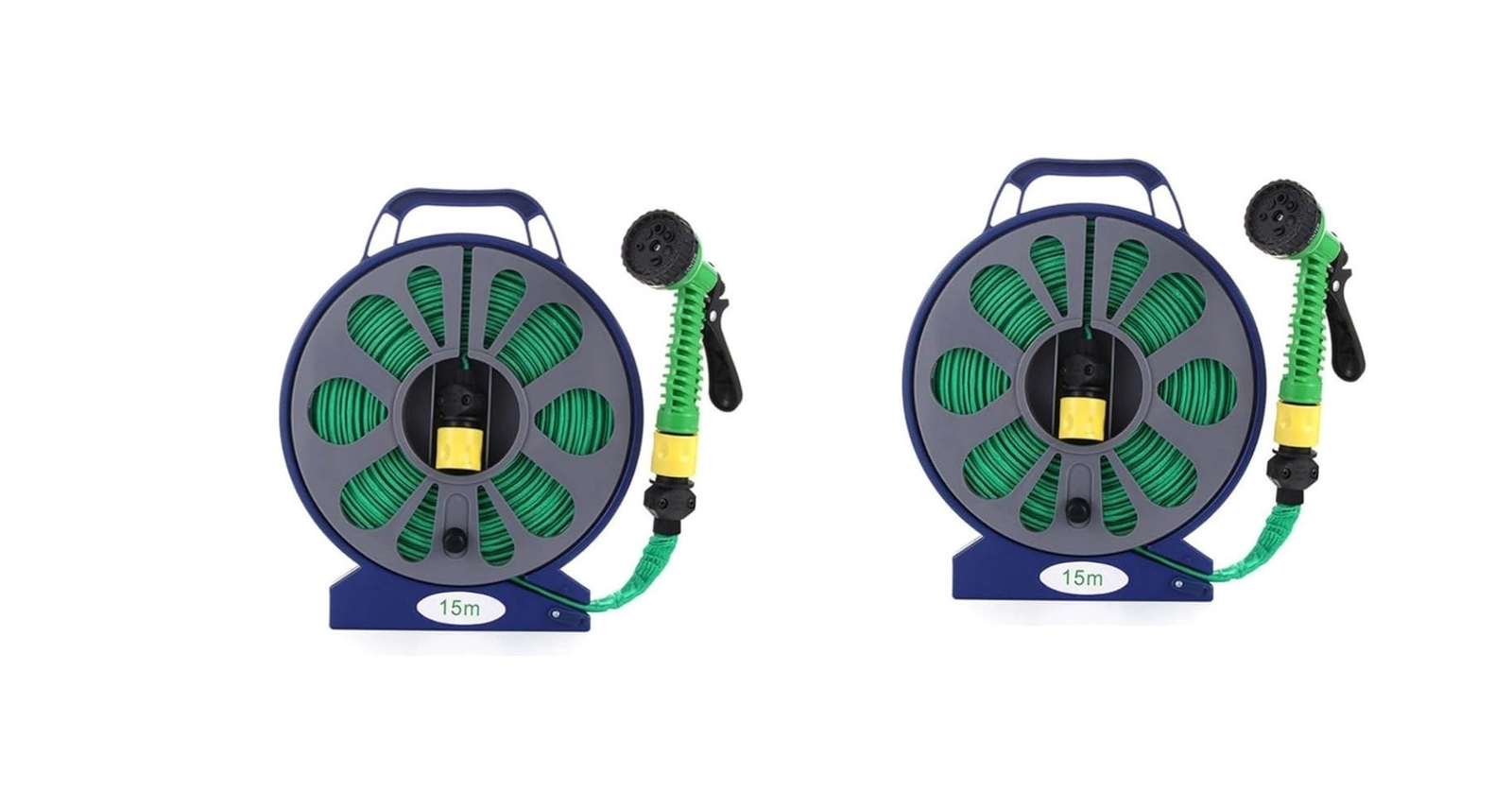2 Pieces 15M Retractable Garden Watering Turntable Flat Hose Pipe