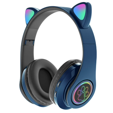 Kids Wireless Cat Ear LED Headphones (Black/Green/Blue)
