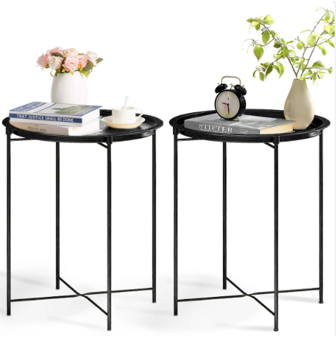 Set of 2 Round Steel Side Tables for Living Room, Patio, or Bedroom