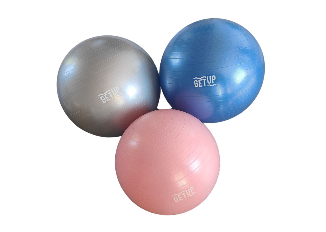 GetUp Anti-Burst Yoga Ball with Foot Pump (Blue, Pink, Silver)